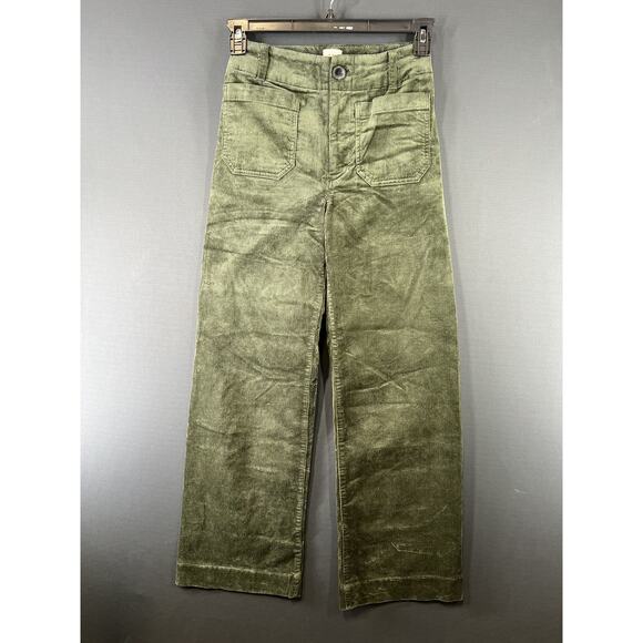 New Anthropologie Maeve Colette Size 28 Cropped Corduroy Wide Leg Pants Green - Picture 1 of 11